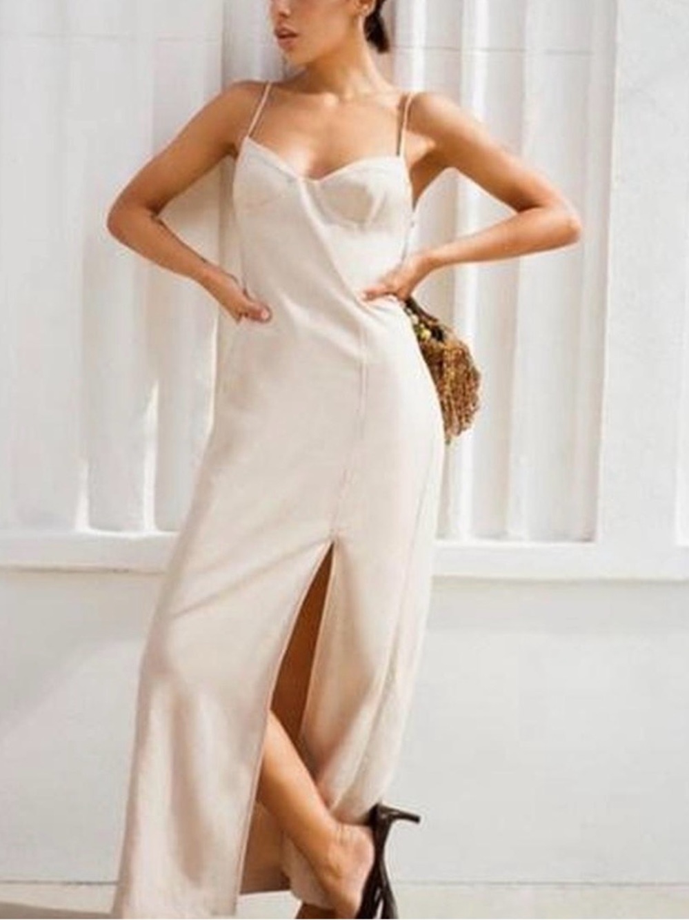 Zara Beige Spaghetti Strap Midi Dress with Side Slit NWT Size Small - Picture 11 of 11
